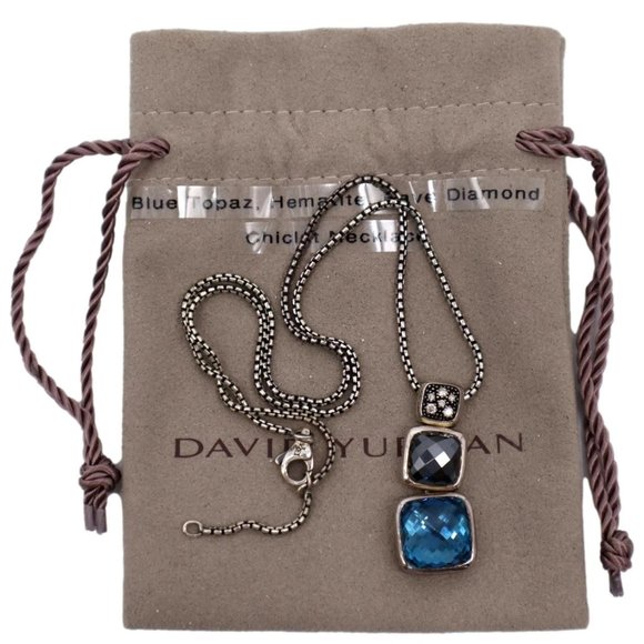 DAVID YURMAN Chiclet Small Sterling Silver Triple Drop Pendant Blue Necklace - Picture 3 of 7